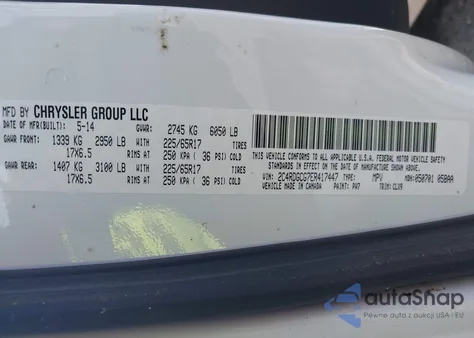 2014 Dodge Grand Caravan Sxt 30Th Anniversary z USA, uszkodzony, nr VIN 2C4RDGCG7ER417447